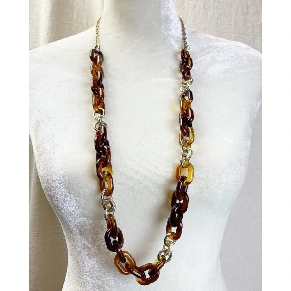 Loft Ann Taylor Long Faux tortoise acrylic link Chain necklace